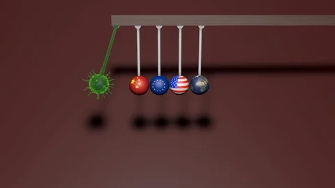 3D footage Newton's cradle based on the coronavirus pandemic Stock Footage 126916017