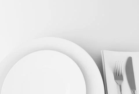 3d Fork and knife with empty plate Illustrazione stock