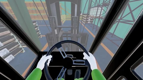 3D Forklift Operator Cabin First Person POV Driving Warehouse Loop Stock Footage 337932755