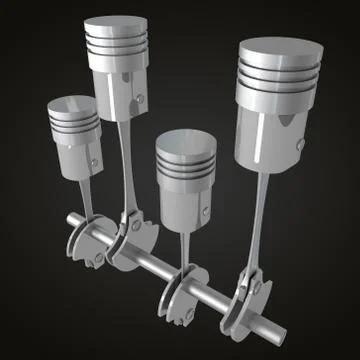 3D four-cylinder car engine, black background. Stock Illustration