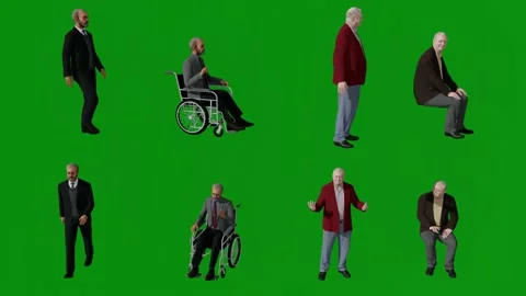3d four different American unemployed retirees on green screen talking walking a 스톡 동영상 227858409