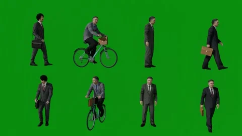 3D four different Asian American senior employees on green screen talking and wa Stock Footage 227766340