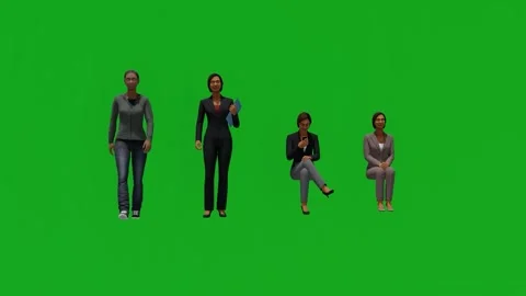 3d of four different black and arab women sitting and standing on green screen b 스톡 동영상 212585115