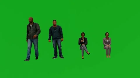 3D of four different black men and women sitting and standing on green screen ba 스톡 동영상 212585114
