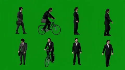 3D Four different Chinese and Japanese CEOs on green screen talking and monitori Stock Footage 227727418