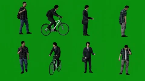 3D of four different Chinese and Japanese factory workers on green screen talkin Stock Footage 227727688