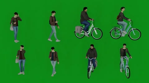3D four different female janitors on a green screen background talking on the ph Stock-Footage 228056017