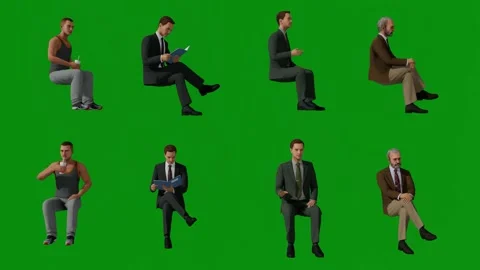 3D four different knowledge inspectors on green screen background talking and ex Video stock 228494768