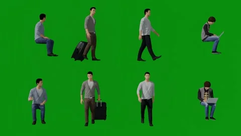 3d four different olympic athletes on green screen talking and walking and going Stock Footage 227687957