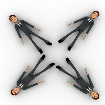 3d four men sleeping on all four directions concept Stock Illustration