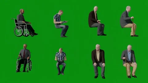 3D four old men with different cognitive disabilities on a green screen backgrou Stock-Footage 228494928