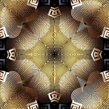 3d fractals vector seamless pattern. Modern abstract patterned greek backgrou Stock Illustration