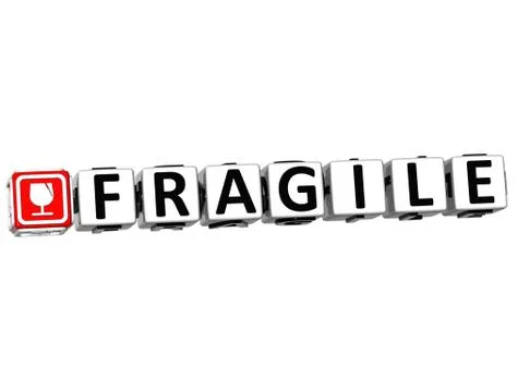 3d fragile button click here block text Ilustração Stock