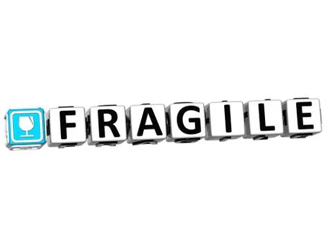 3d fragile button click here block text Ilustração Stock