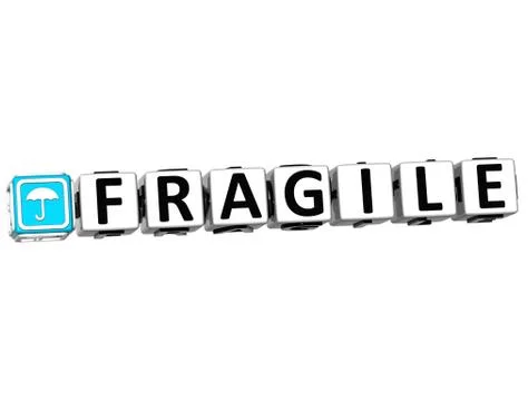 3d fragile button click here block text Ilustração Stock