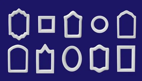 3D frames vector set, vintage border design different forms, white glossy arch Stock Illustration