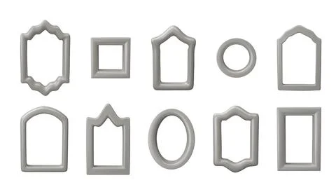 3D frames vector set, vintage border design different forms, grey glossy arch イラスト素材