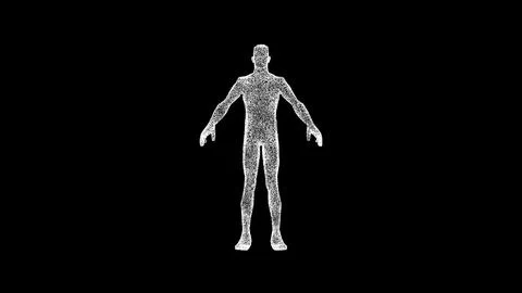 3D Frankenstein on black bg. Object dissolved white flickering particles. Bus Stock Illustration