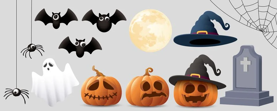 3D freaky Halloween character elements isolated graphic illustration. Stock Illustration