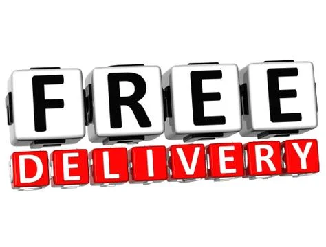 3d free delivery button click here block text Illustration