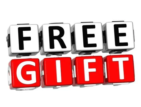 3d free gift button click here block text Illustration