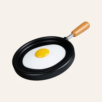 3d Fried egg in a frying pan. elements for camping, hiking , summer camp Stock Illustration