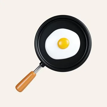 3d Fried egg in a frying pan. elements for camping, hiking , summer camp Stock Illustration