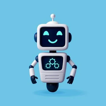 3D Friendly robot with smiling face Stock Illustration