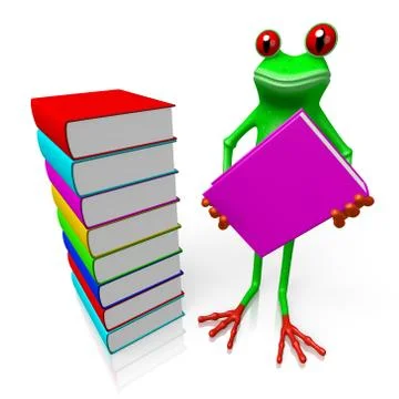 3D frog - books concept 스톡 일러스트