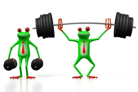 3D frog - weightlifting Stock Illustration