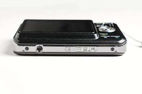 3D Fun black stereoscopic camera on a white background. A camera with two lenses Foto stock