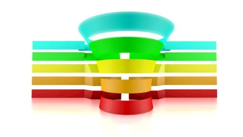 3D funnel with five colored tape. 3D Rendering Stock Illustration
