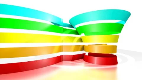 3D funnel with five colored tape. 3D Rendering Stock Illustration