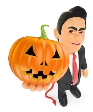 3D Funny monster. Devil with a big pumpkin. Halloween Ilustração Stock