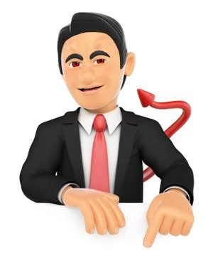 3D Funny monster. Devil pointing down. Blank space. Halloween Stock Illustration