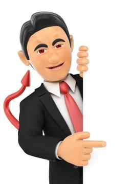 3D Funny monster. Devil pointing aside. Blank space. Halloween Stock Illustration