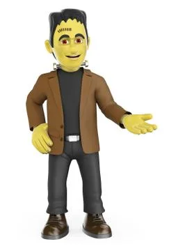3D Funny monster pointing aside. Blank space. Halloween Stock Illustration