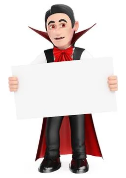 3D Funny monster. Vampire with a blank poster. Halloween Stock Illustration