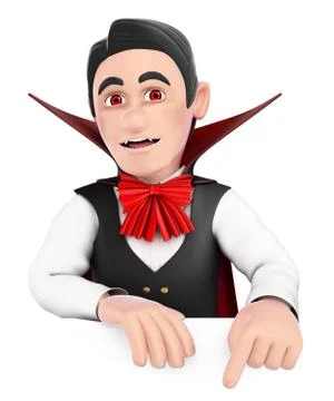 3D Funny monster. Vampire pointing down. Blank space. Halloween Stock Illustration