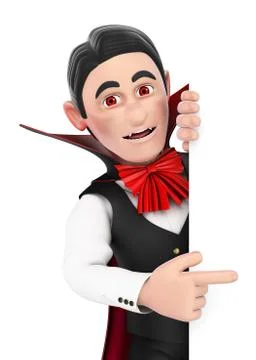 3D Funny monster. Vampire pointing aside. Blank space. Halloween Stock Illustration