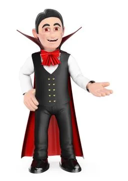 3D Funny monster. Vampire pointing aside. Blank space. Halloween Stock Illustration