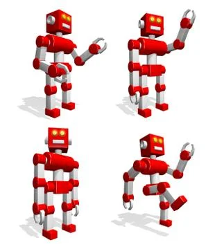 3d funny robot toy in various poses - welcomes, goes, moves his hands, stands Stock Illustration