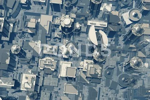 3D Future Metropolis Aerial View Stock Illustration