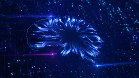 3D Future tech machine learning, face outline circuit board Digital Mind Brain Video stock 312975344