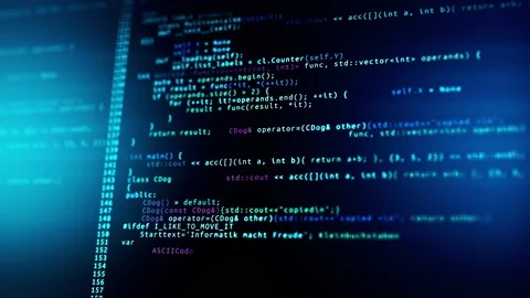 3D Futuristic digital data code Programmer coding on black Computer screen. Stock Footage 178579310