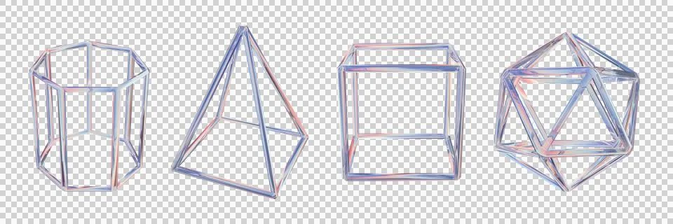 3D futuristic grid object set, holographic abstract geometric shapes Illustrazione stock
