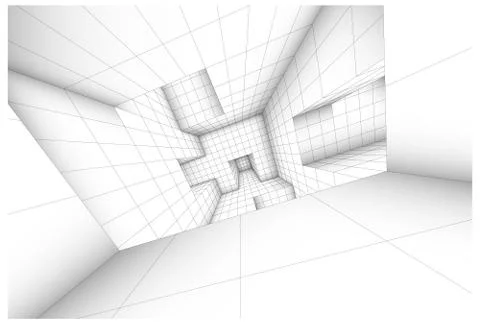 3d futuristic labyrinth shaded vector interior illustration Stock Illustration