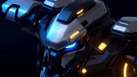 3D Futuristic Mecha Robot Head Close-Up 360 Loop HD Stock Footage 346814117