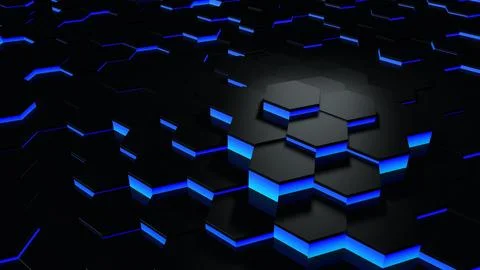 3D Futuristic rendering blue and black abstract honeycomb hexagon random su.. 스톡 일러스트