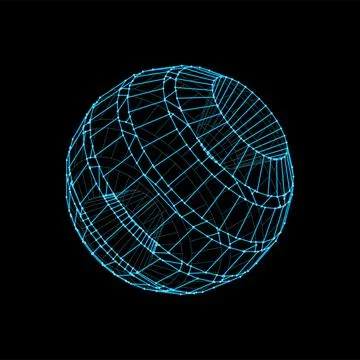 3d futuristic sphere, ball shape wireframe model Illustrazione stock